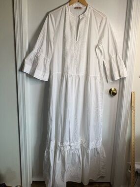 Twinset Milano NWOT Maxi Tiered Dress Sz 18 Cotton Ruffle Bell 3/4 Sleeve Beachy